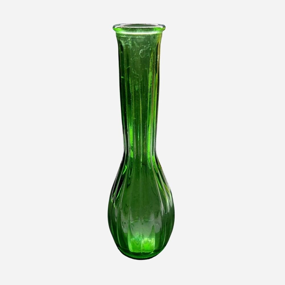 Vintage Hoosier Glass 4034 Green Bud Vase Retro Floral Decor